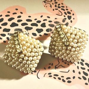 VTG Pearl & Rhinestones Gold Statement Earrings